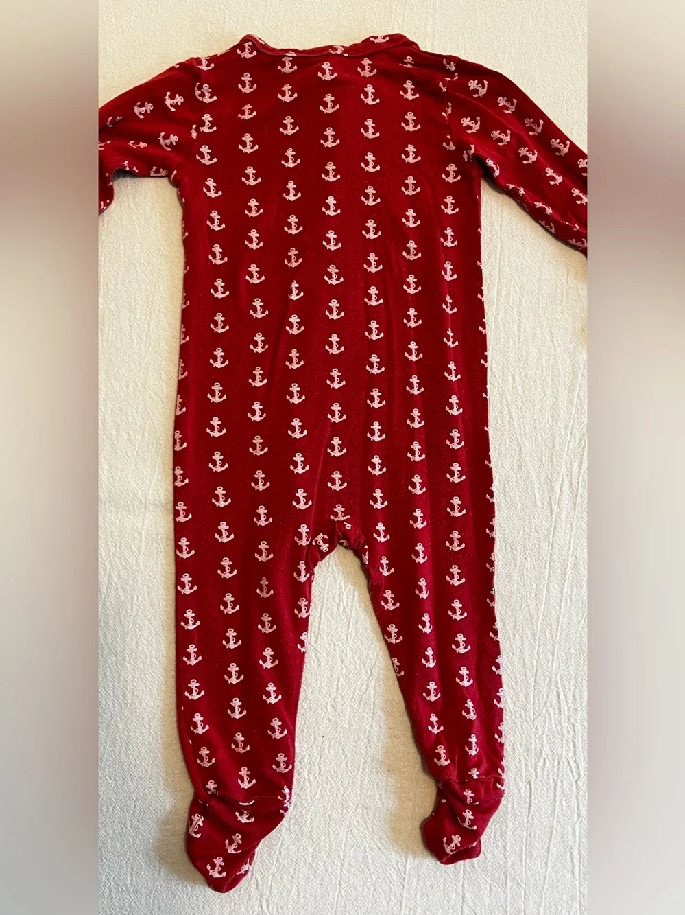 Kate Quinn Bamboo Anchor Footie Pajamas Red Pink Nautical Zip Sleeper 3-6mo